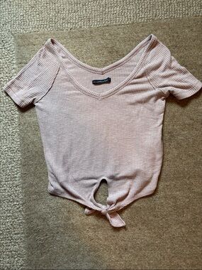 Abercrombie & Fitch Ribbed V-Neck Tie-Front Top